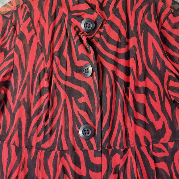 Ali Miles Red Black Zebra Print Mesh Sheer Tunic Top Bell Sleeve Mock Neck - Picture 3 of 9